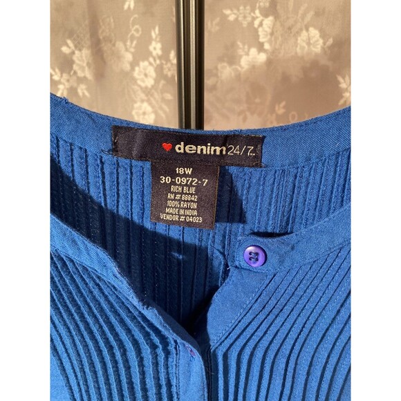 Denim 24/7 Blue Boho Blouse Hippie Whimsigoth Office Earthy Rayon Size 18W - Picture 4 of 5